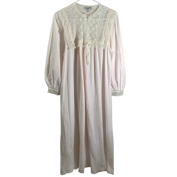 Christian Dior Vintage Lace Trim Nightgown Full-Length Dress Lingerie - Picture 1 of 9
